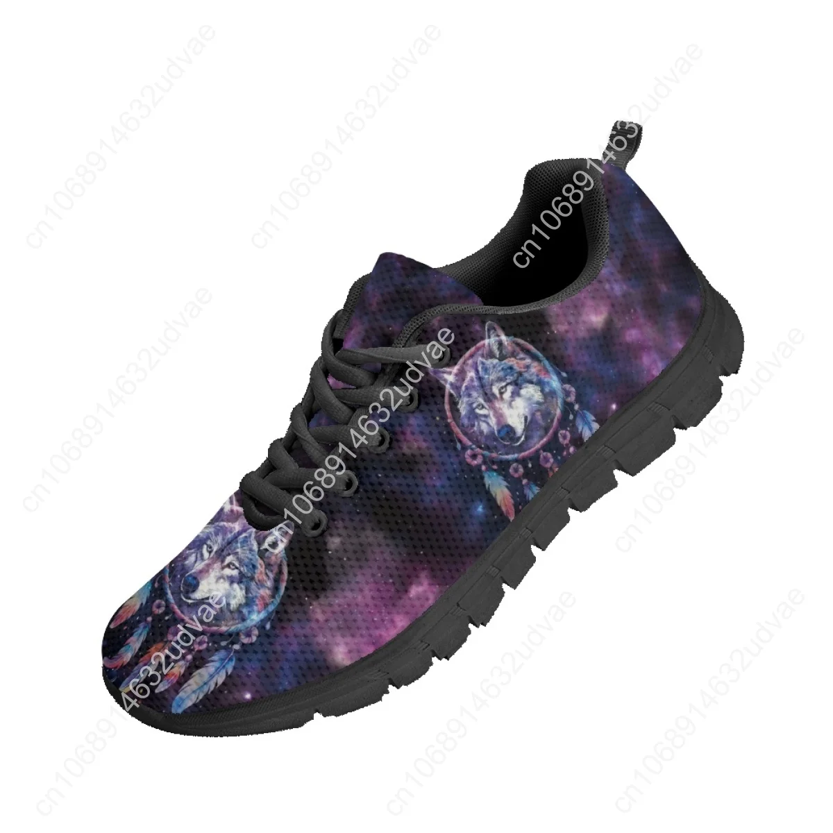 Galaxy Wolf Dream Catcher Print Ladies Lace-up Sneakers Casual Flat Shoes Wear Resistant Tennis For Women Mens Gift