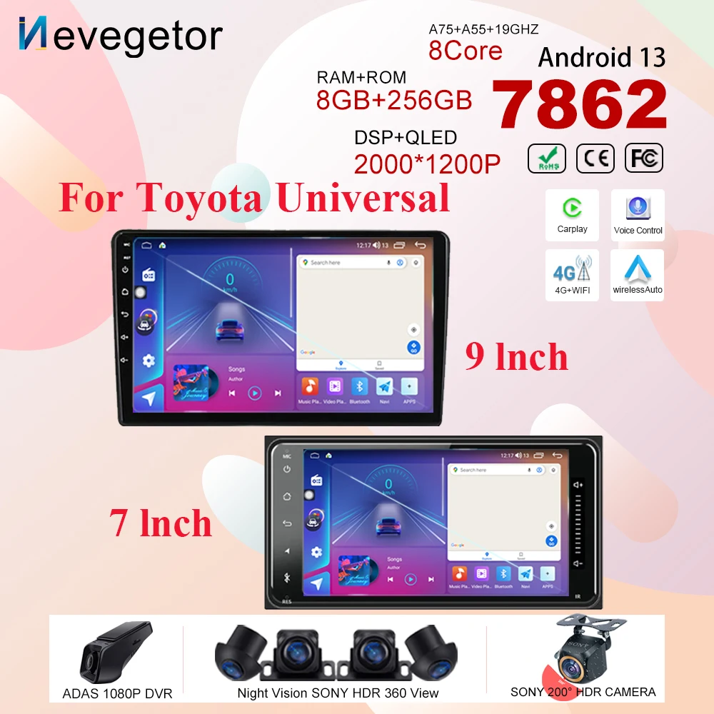 

7" 9" Android 11 Car stereo radio GPS Multimedia Navi Player Universal For Toyota Vios Crown Camry Hiace Previa Corolla Rav4