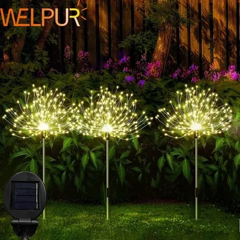 태양 불꽃 놀이 빛 잔디 글로브 민들레 60/150/200 LED 불꽃 놀이 램프 정원 잔디 풍경 휴일 크리스마스 조명