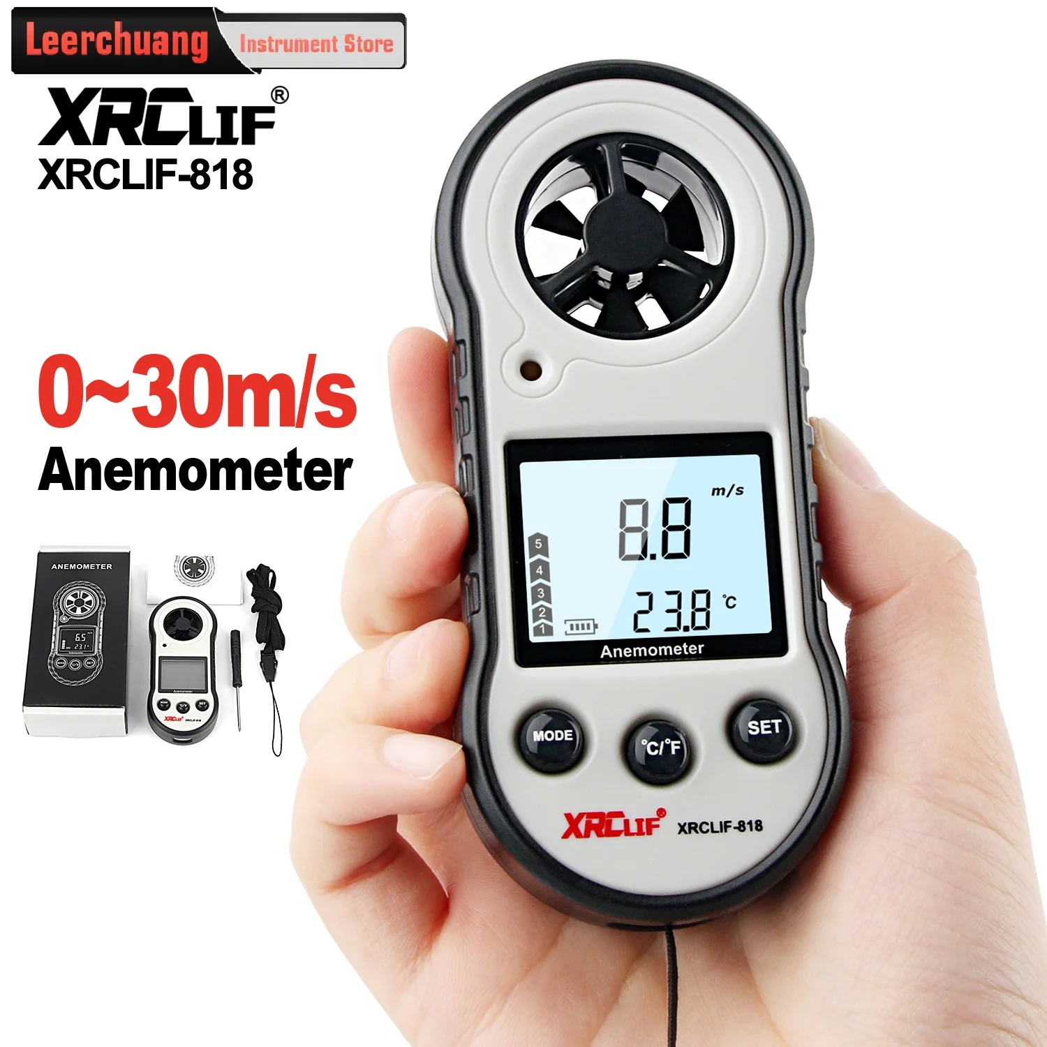 Xrclif Digital Anemometer 2 In 1 Air Wind Speed Meter Temperature Tester Anemometro Backlight 0
