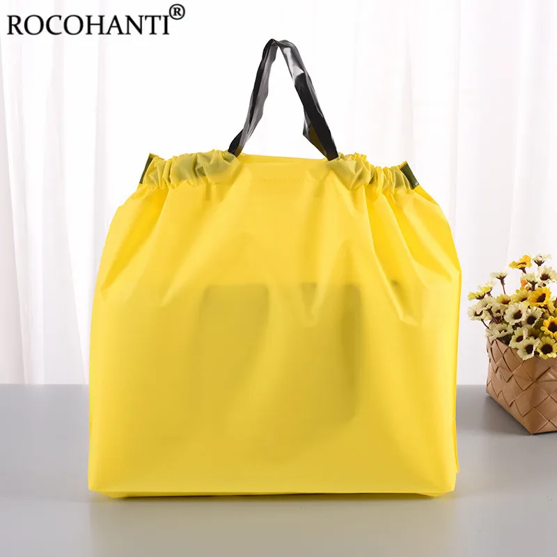 

50X gift shop carry reusable eco-friendly ldpe tote bag custom own logo print bottom gusset plastic shopping bags with handle