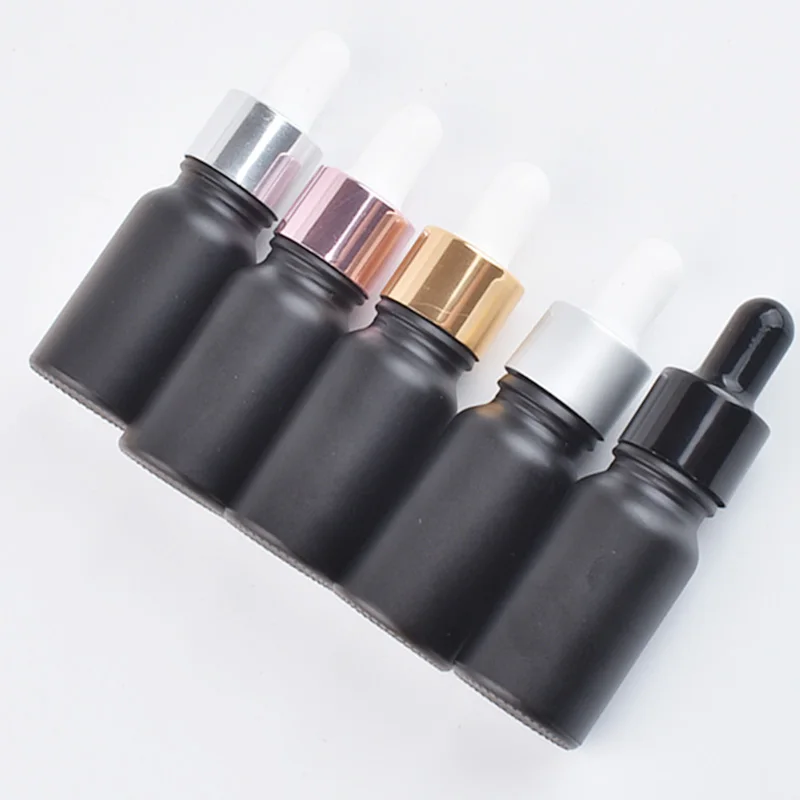 6pcs 10ml Frost Black Glass Essential Oil Dropper Bottle Wtih Piepette Drop Vials Containers  Refillable E-liquid Vials wholasale 5ml 15ml frost cream box great blue bottle cream pink cosmetic bottle separate packing box makeup cosmetic container