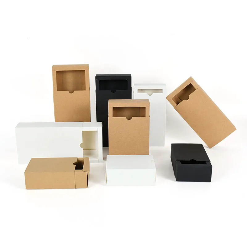 10PCS Black Brown White Kraft Paper Drawer Gift DIY Paper Box Wedding Birthday Holiday Party Cookie Candy Dessert Packaging Box