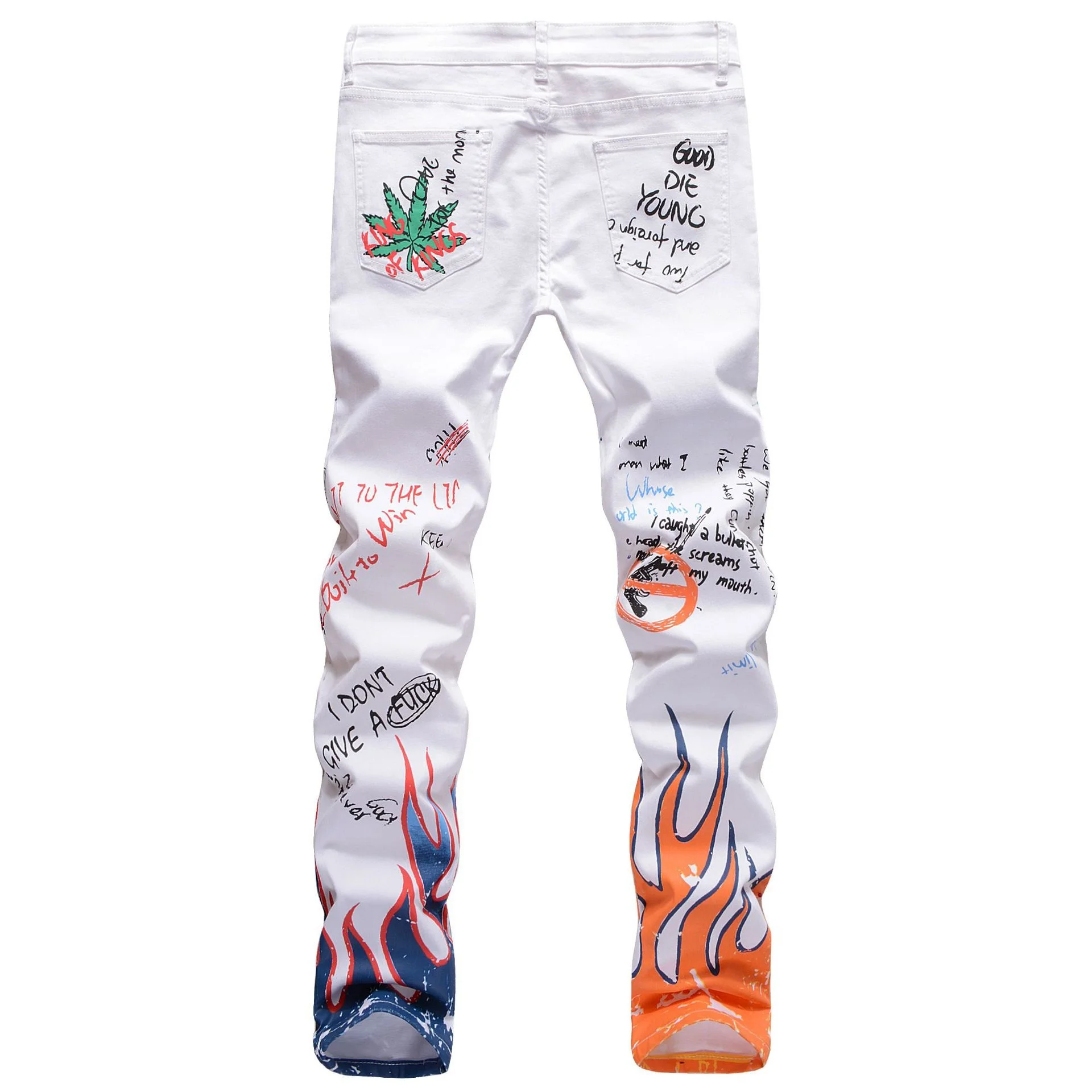 High Elastic Slim Fit 3D Color Printing Black White Pants Skeleton Graffiti Street Chaopai Men's Jeans 5