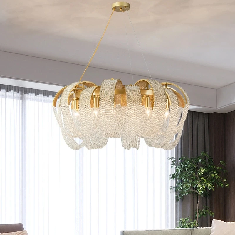 

American modern light luxury tassel crystal chandelier dining room bedroom light creative high-end Led lighting decorative lamps