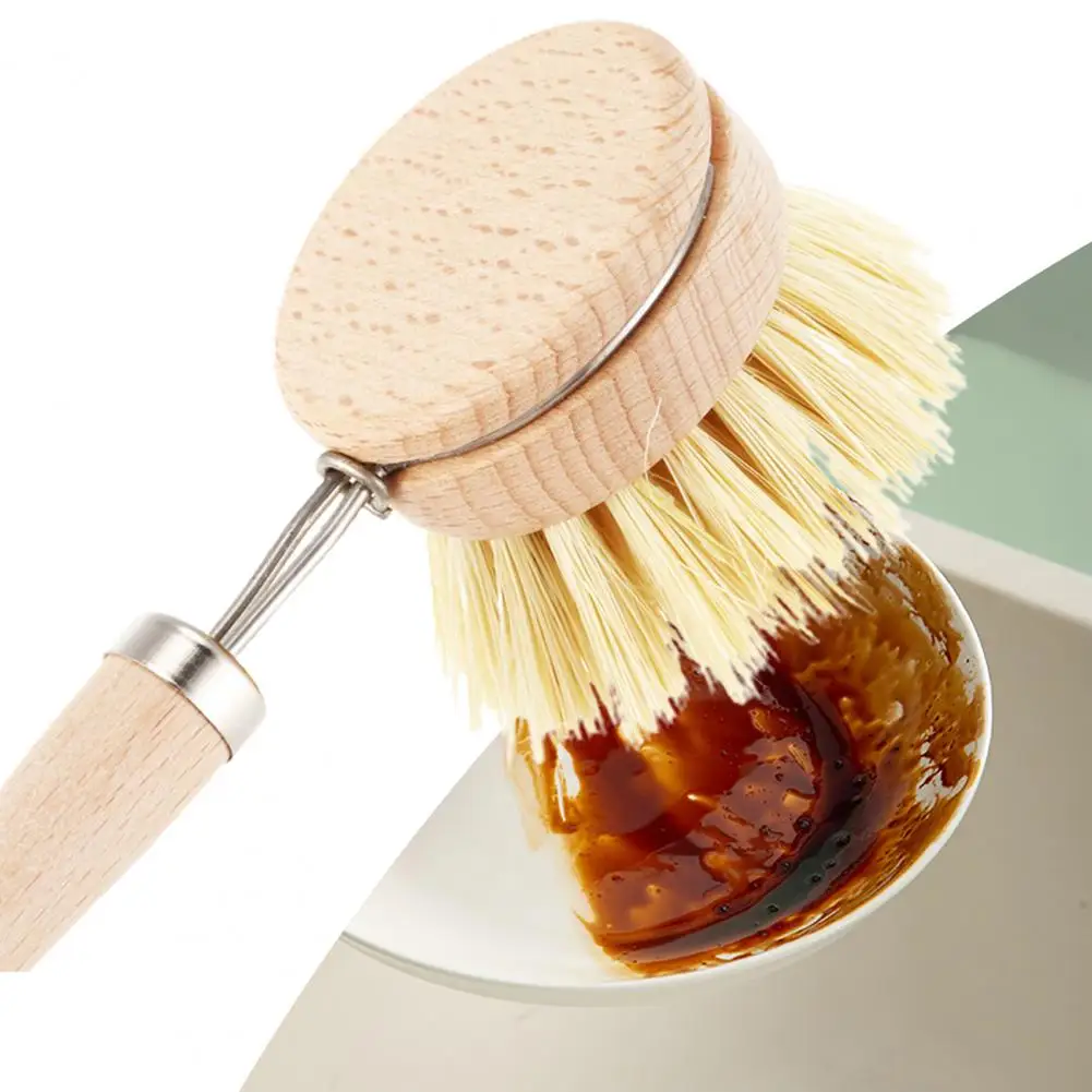 Dish Brush Wooden Handle Cleaning Brush Kitchen Dish Scrubber Brush Dishwashing Sponge Pot Wash Wipe Dishwashing Brush Pan Brush