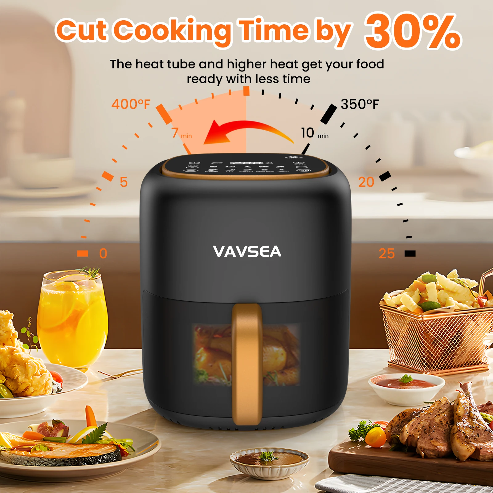 VAVSEA 10-in-1 Air Fryer with Clear Window, 1600W Hot Airfryer Oven with Digital LED Touch Screen, and Non-Stick Basket,6.5QT, 6
