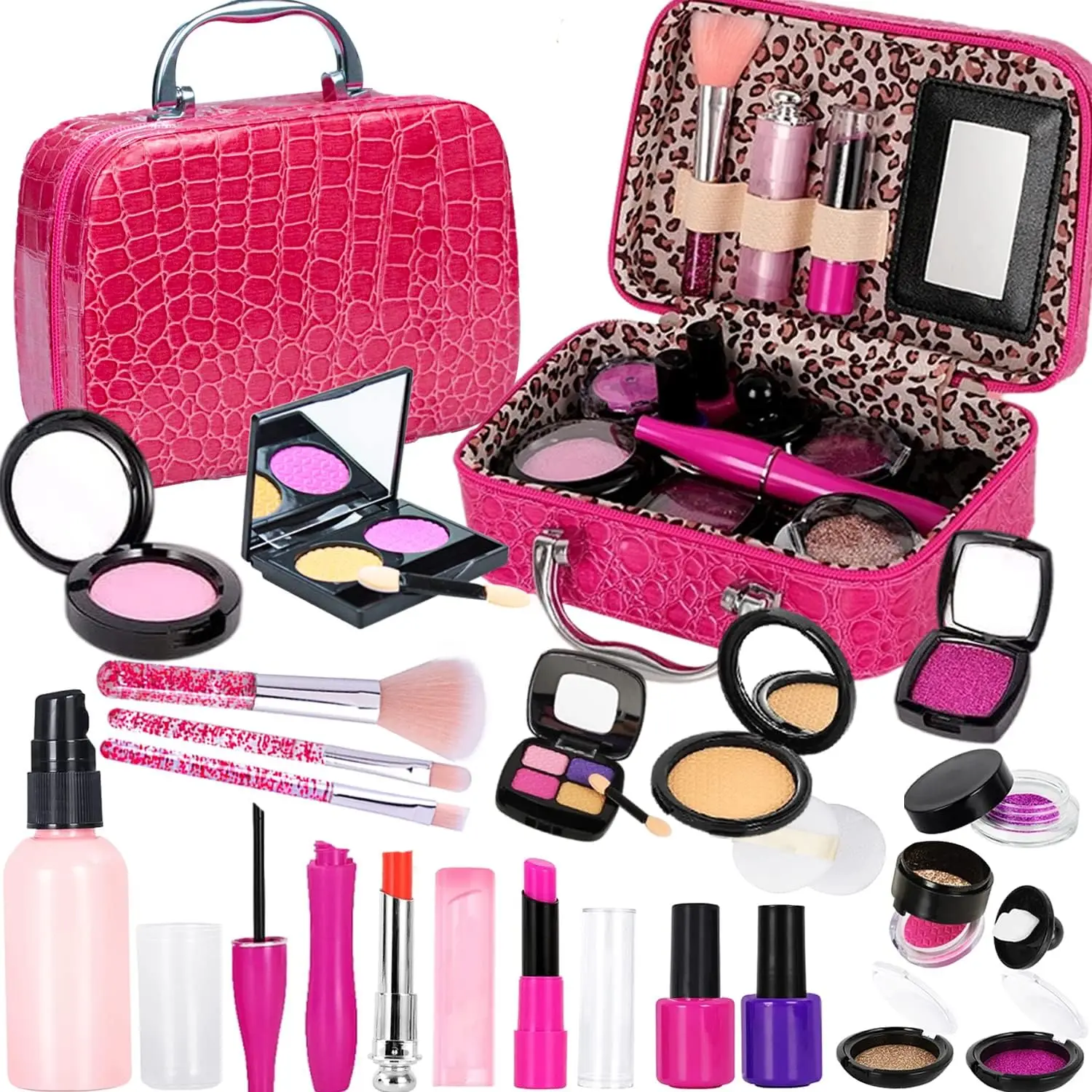 

Children Simulation Makeup Kit Washable Toy Cosmetic Playset With Lipstick Nail Paint Eyeshades And Makeup Brushes Gift For Kids