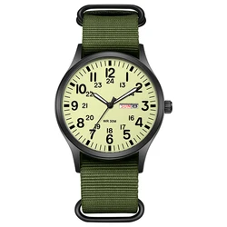 2024 TPW Easy - Read Field Watch with Fabric Strap and 24 - Hour Quartz Display (Green Luminous 1)