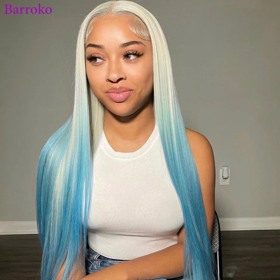

Barroko Omber 613 Blue Colored Human Hair Wig Straight 13x6 Lace Frontal Wigs Human Hair 14-34 Inch Pre Plucked Hair Brazilian