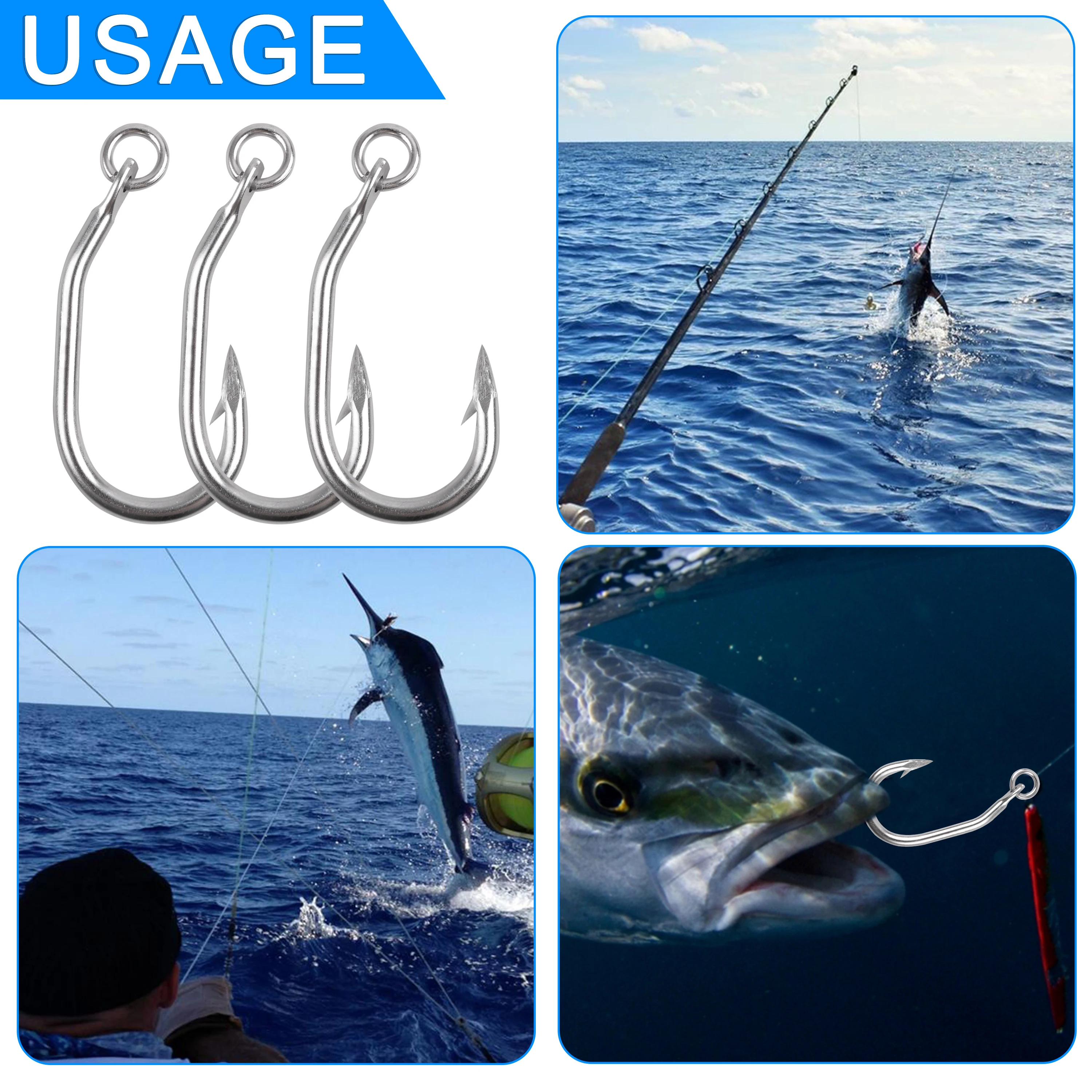 Big game Fishing Hooks 400LB Trolling Casting Tuna Jig rig Nylon