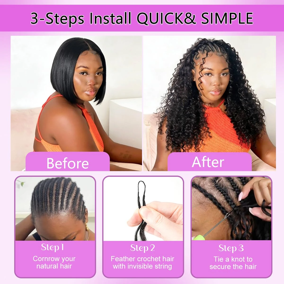 Deep Curly Feather Crochet Hair Pre-Separated Knotless Braids Deep Wave Human Hair Extensions for Dreadlocks & Braided Styles 6