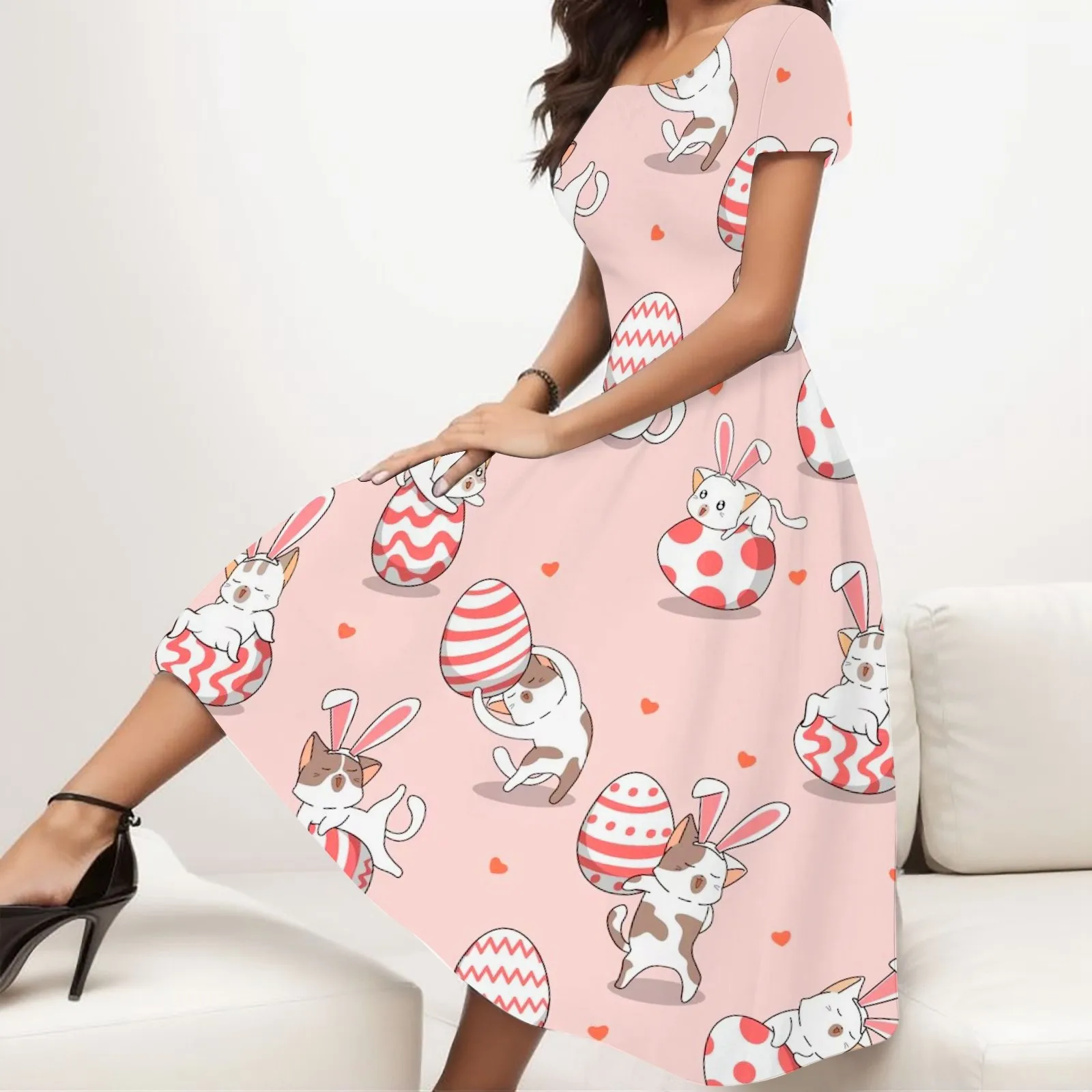 

Sexy Midi Dress for Women Women's Spring/Summer Fashion And Elegant Temperament Colorful Easter Egg Dress for Women off Shoulder