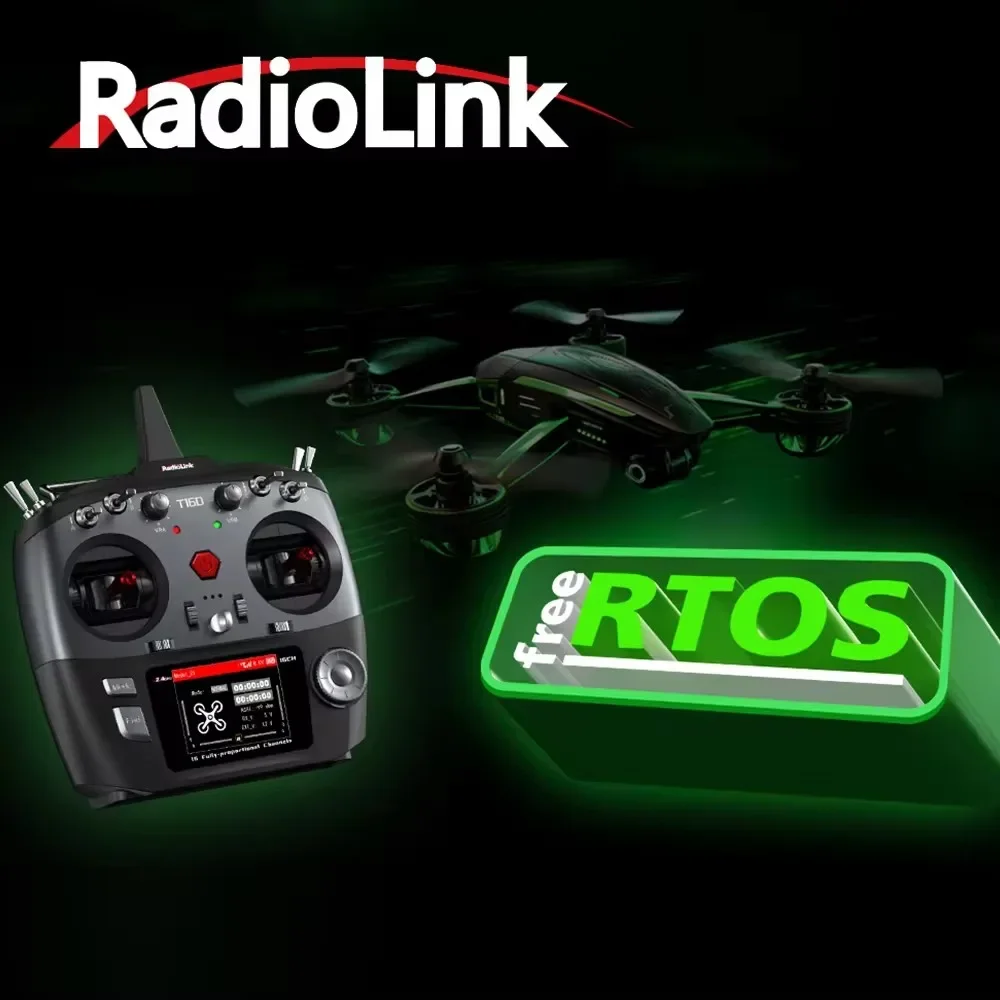 RadioLink T16D Radiocommande 16 Canaux 2,4 GHz avec Récepteur R16F, émetteur RC noir avec écran couleur et antennes