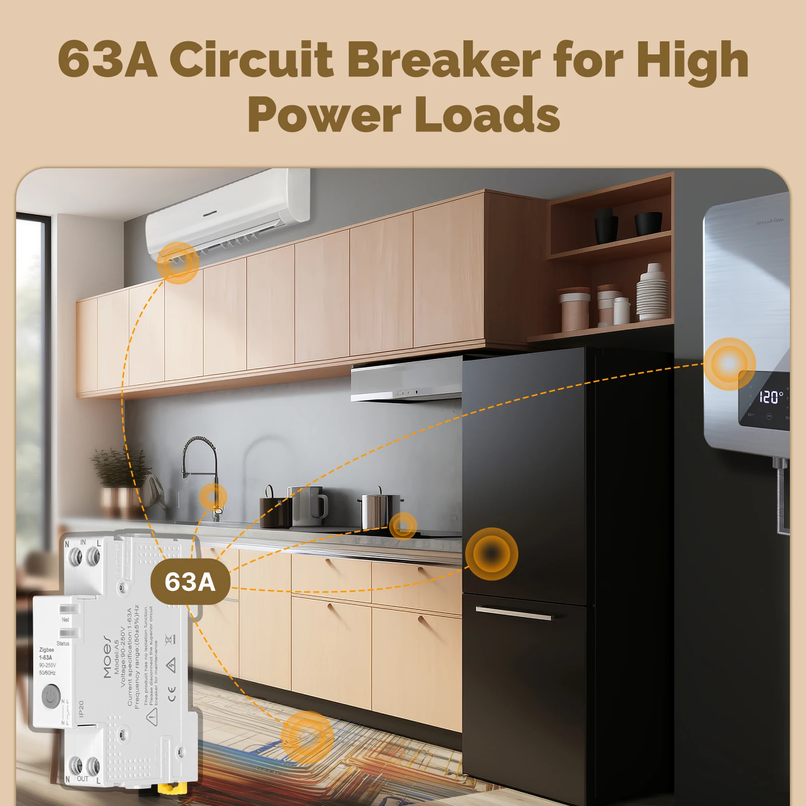 Tuya Zigbee Smart Circuit Breaker 63A Alarm Threshold Set Electricity Monitor V0