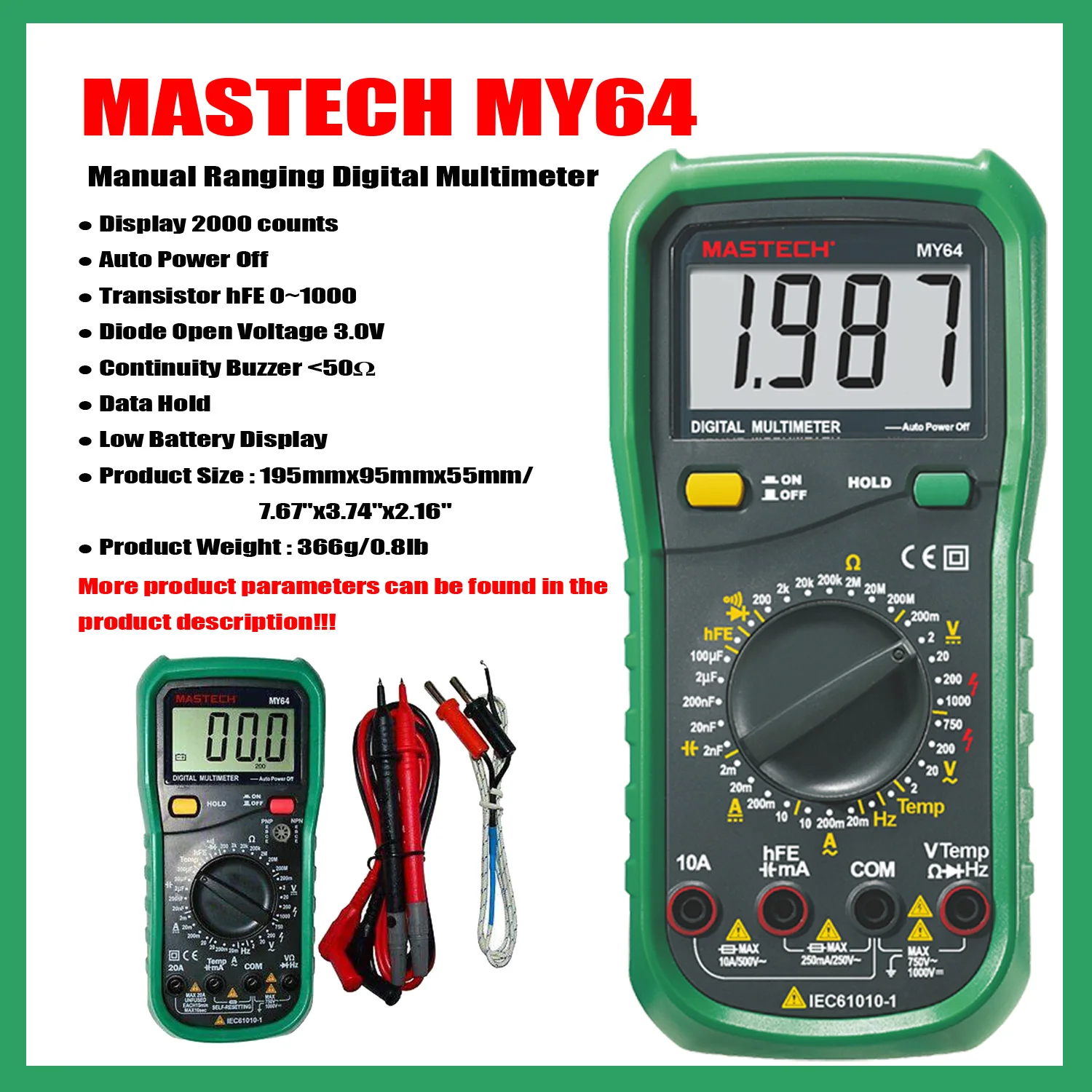 MASTECH MY60 MY61 MY62 MY63 MY64 MY65 MY68 Manual Ranging Digital.