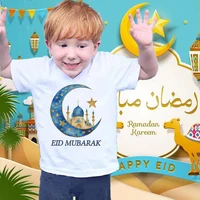 Eid Mubarak Moon Star Printed Kids Shirts Eid Ramadan Child T-shirt Tops Islamic Muslim Holiday Boys Girls Short Sleeve Outfit 1
