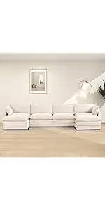 ROWHY Sectional Cloud Couch with 2 Ottomans, Oversized 4 Seat Sleeper Sofa with 2 Throw Pillows, ...