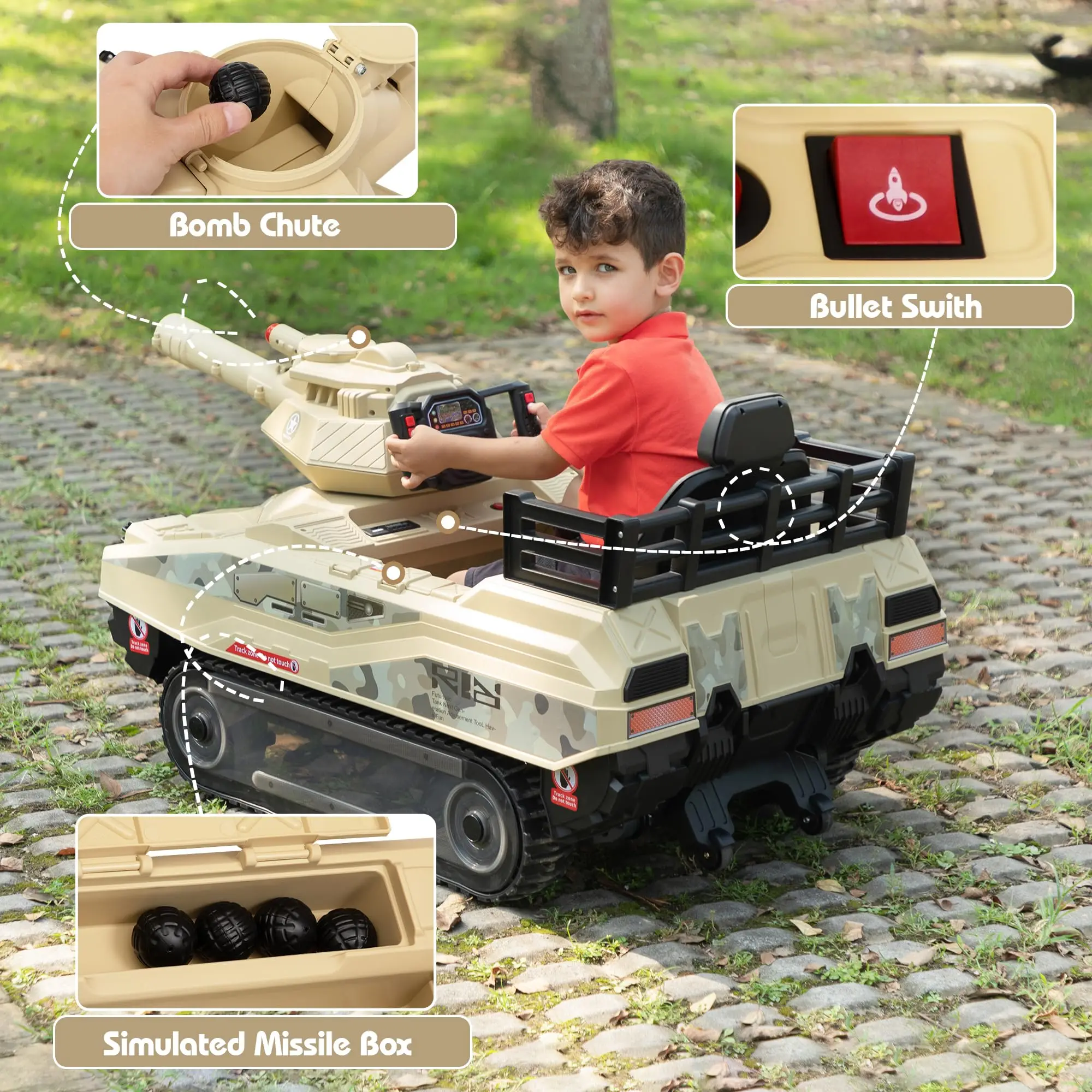 Factory Price Latest Durable Powerful 12V Kids Ride-On Tank Car Mini Army Electric Vehicle Toy with Real Track Ride on Car