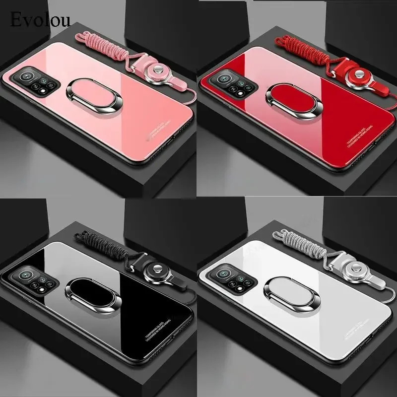 Magnet Ring Stand Phone Case with Mirror Tempered Glass Back Cover