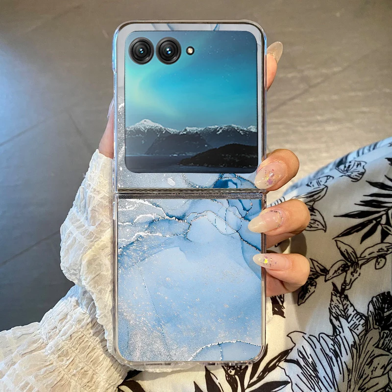 Elegant Marble Pattern Shockproof Transparent Folding Phone Case
