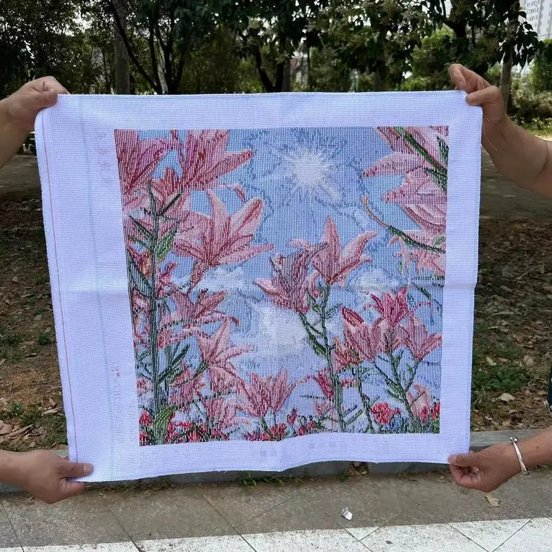 순수 수제 크로스 스티치 완제품, 인공 자수 그림, 로맨틱한 용수철, 거실 장식, 68x61cm