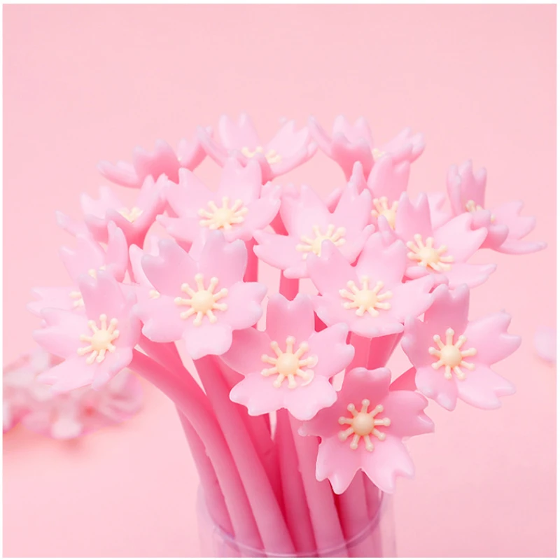 

20Pcs/Lot Cute Sakura Flower Gel Pens 0.38mm Black Ink Soft Glue Kawaii Cherry Blossom Neutral Pen Kids School Stationery Gifts