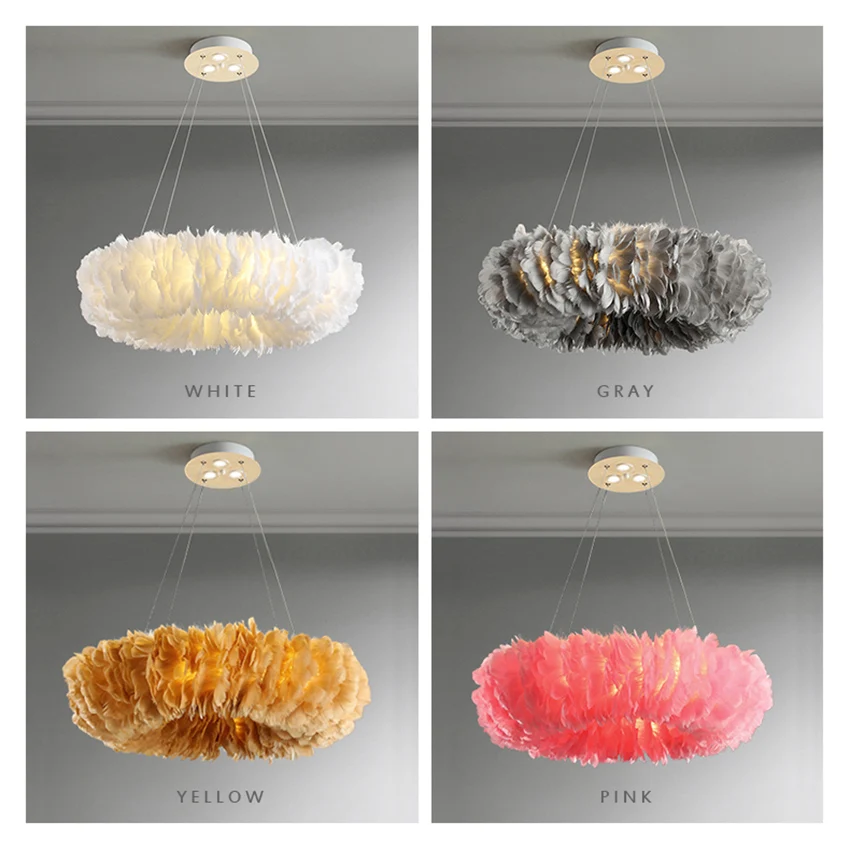 Nordic LED Chandelier Goose Feather Pendant Light Living Dining Room Bedroom Parlor Hall Home Decor