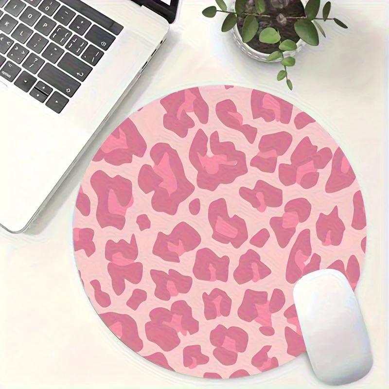 Chic Pink Leopard Print Anti-Slip Round Mousepad