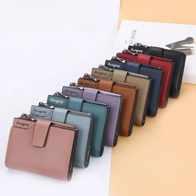 Women&rsquo;s Short Leather Wallet Multi-Card Triple Fold Zipper Buckle Coin Purse Simple Casual Card Holder coin purse women wallet coin purse wallet zipper wallets women coin purse