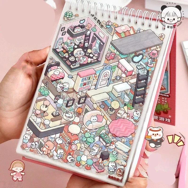 20 Scenes Cartoon Forest Village DIY 3D Sticker Pocket Cabin Scene Book Stacking Pasting Birthday Gift for Kid Child Student cartoon sticker,cartoon stickers