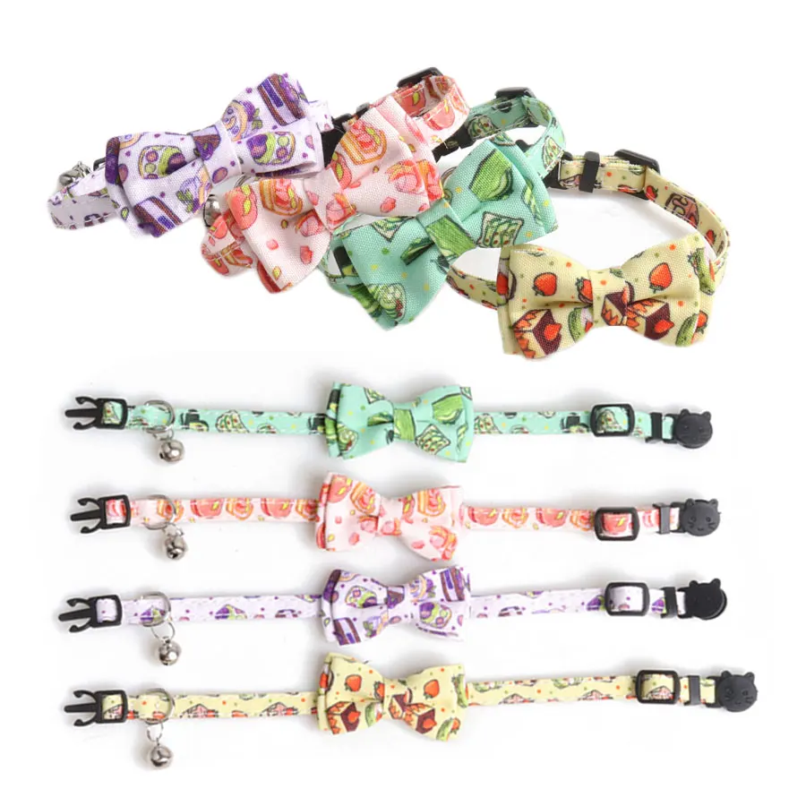 작은 고양이 목걸이 벨 퀵 릴리스 Bowknot 염소 두건 맞춤형 과일 도넛 케이크 패턴과 안전 분리형 버클