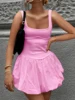 Women s Mini Tank Dress Square Neck Sleeveless Backless A-Line Solid Color Puffball Dress for Party Club 21