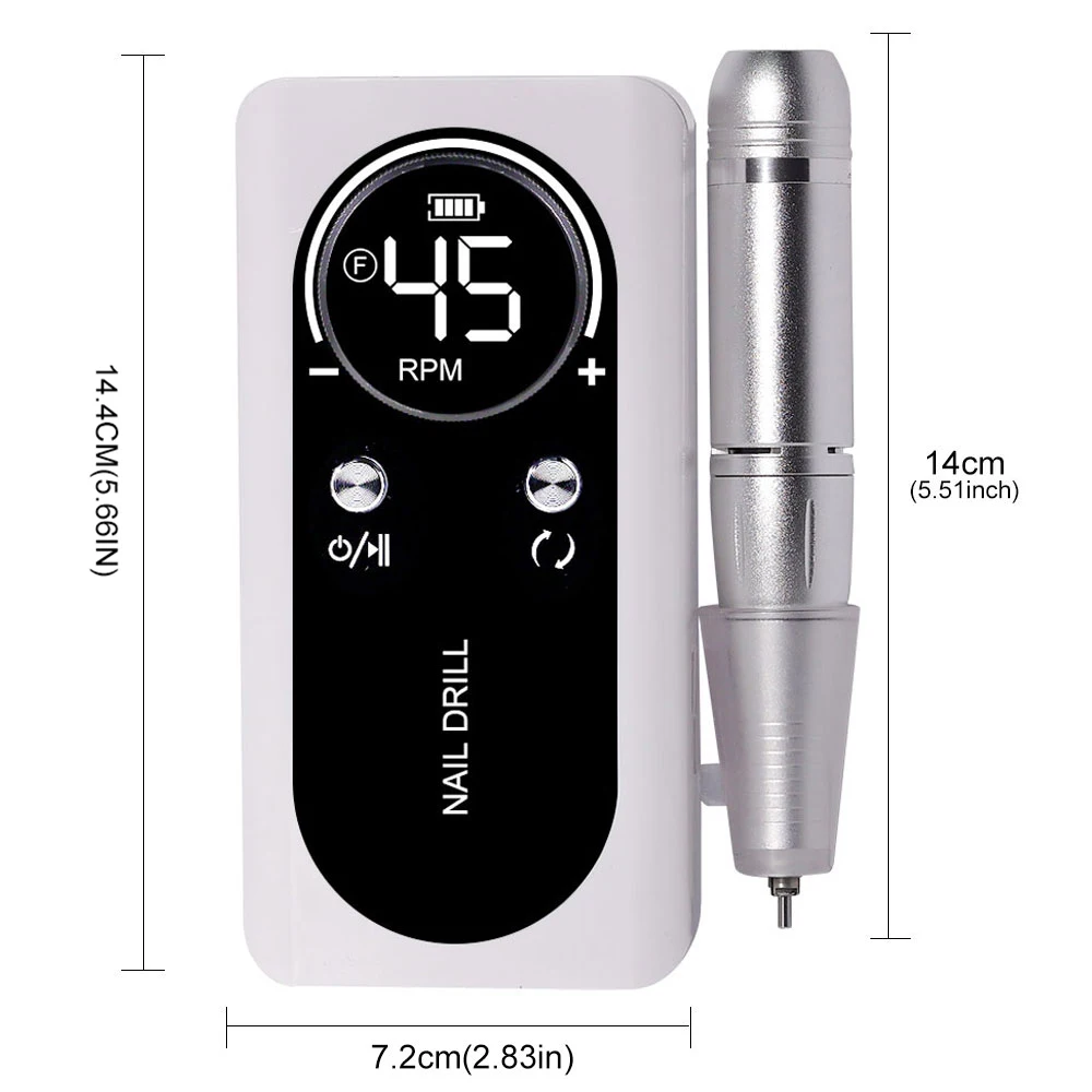Electric Nail Drill 45000RPM Professional Rechargeable Low Noise Sander File for Manicure Salon Tool