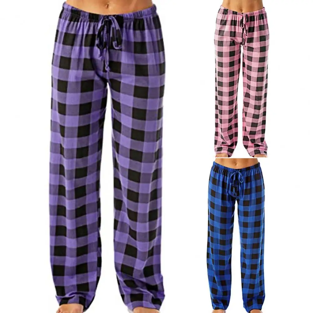 

Universal Sleep Pants High Waist Sliky Casual Plaid Sleepwear Ladies Casual Stretch Pants