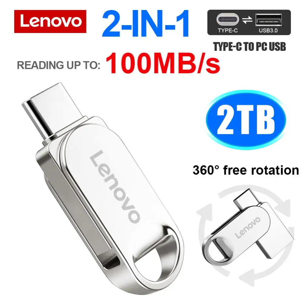 레노버 USB 3.0 USB 플래시 드라이브, 금속 U 디스크, 512GB, C타입 펜 드라이브, USB 메모리, 256GB, 128GB, 휴대폰용 U 스틱, 2-in-1 OTG, 2TB, 1TB  Best Top5