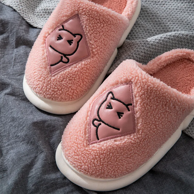 Slipper female Warm winter woman slipper  Home Non-Slip Grip Anti Skid Indoor Floor Plush Fuzzy Cozy Soft Contton Room Kawaii