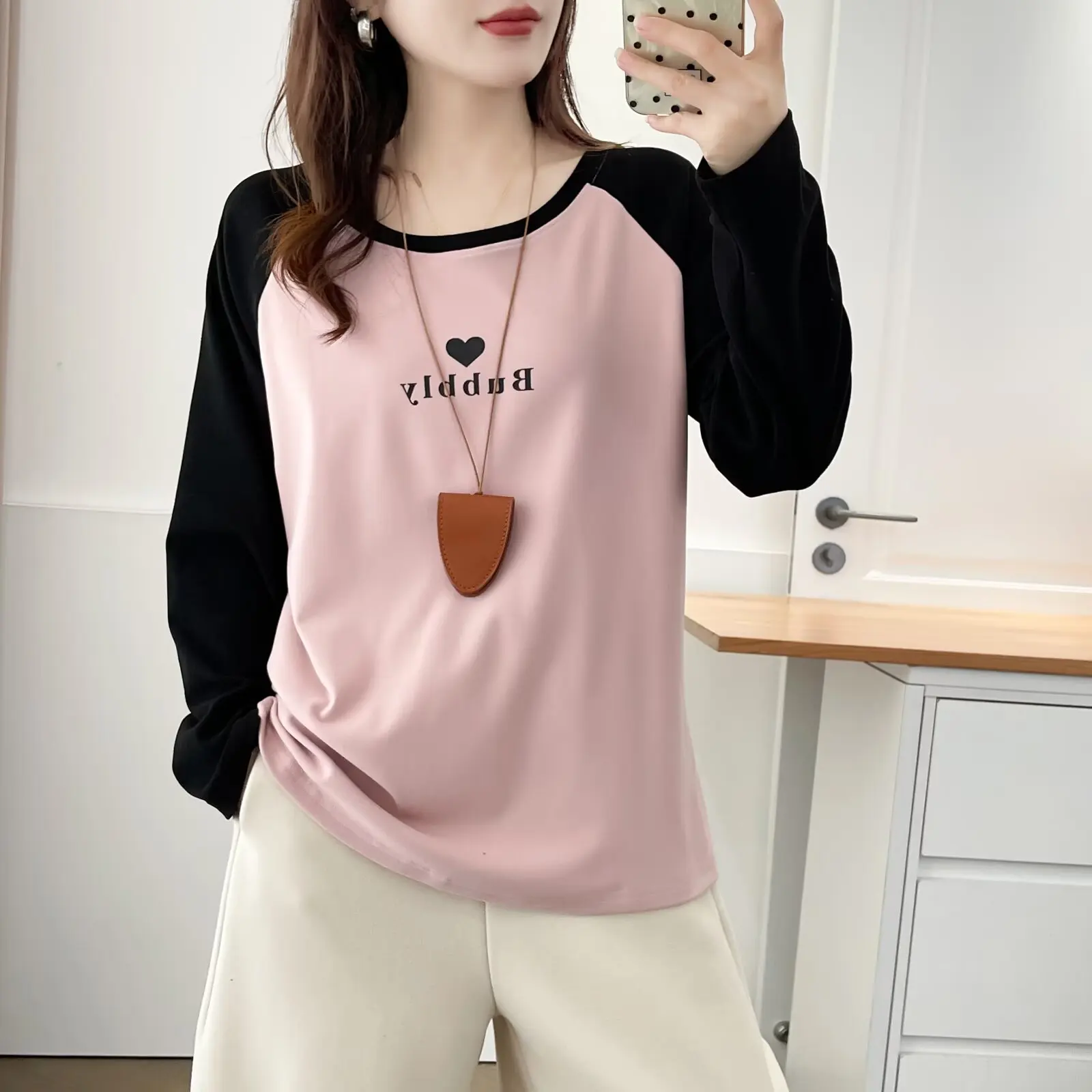 XXXXL Fashion Plus Size Women's T-Shirt Autumn Winter New Simple Color Block Printed Warm De Velvet long-sleeved Inner Top 2531