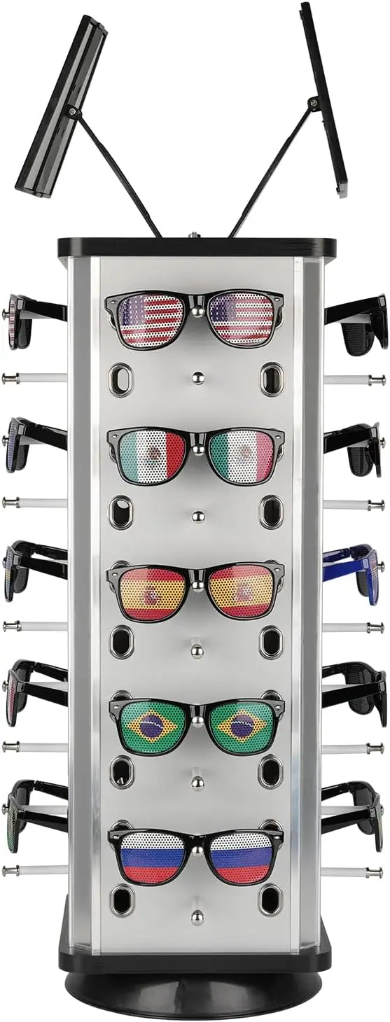 Glasses Carousel Rack 360° Rotating Sunglasses Display Stand Eyewear Display for Home or Shop with Mirror