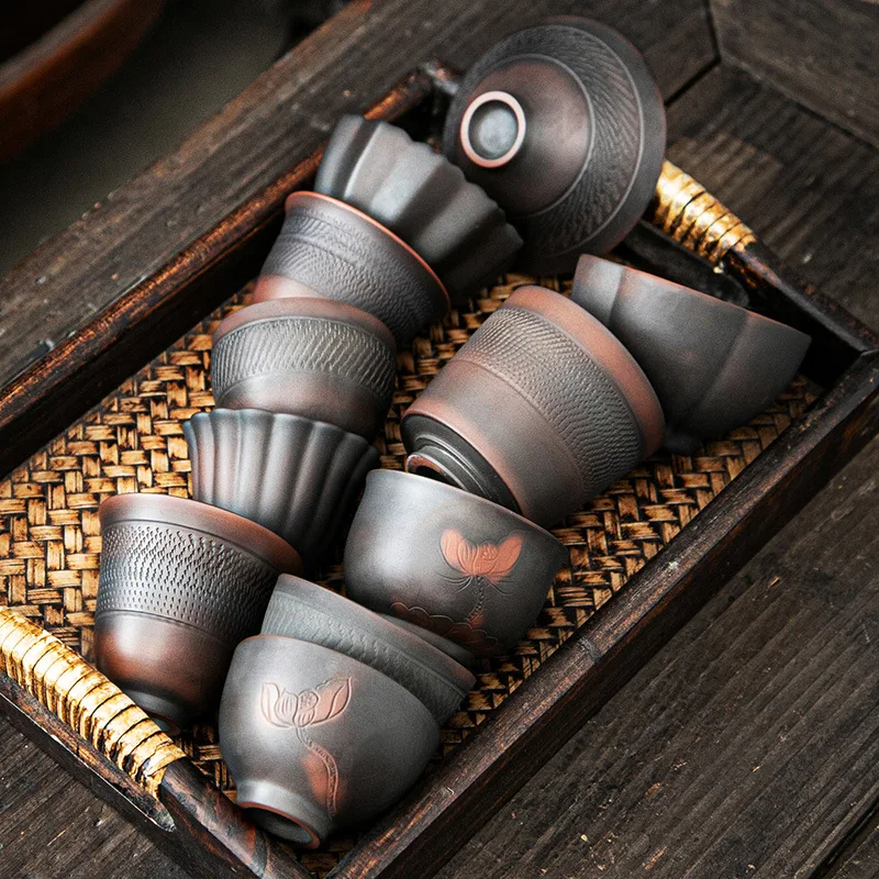

Purple Pottery Manual Jump Knife Tea Cup Ceramic Sample Tea Cup Large Host Cup Purple Sand Nixing Kung Fu Tea Set