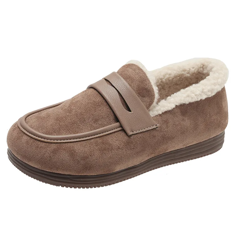 

New Autumn Cotton Warm Flat Shoes Round Toe Ladies Flats All Matched Fur Woman Snow Shoes Ladies Loafer For Winter