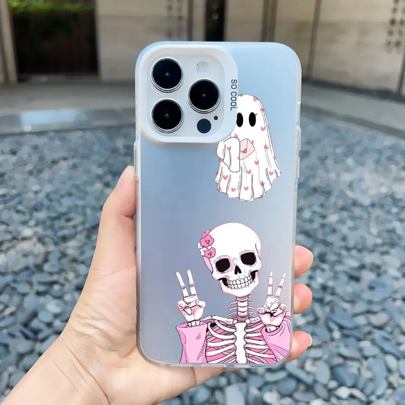 Modische Rosa Skelett-Geist Laser-Handyhülle für iPhone 16 12 13 Mini 11 Pro Max 17 14 15 Pro Max 16 15 14 Plus Stoßfeste Schutzhülle – Detail 4