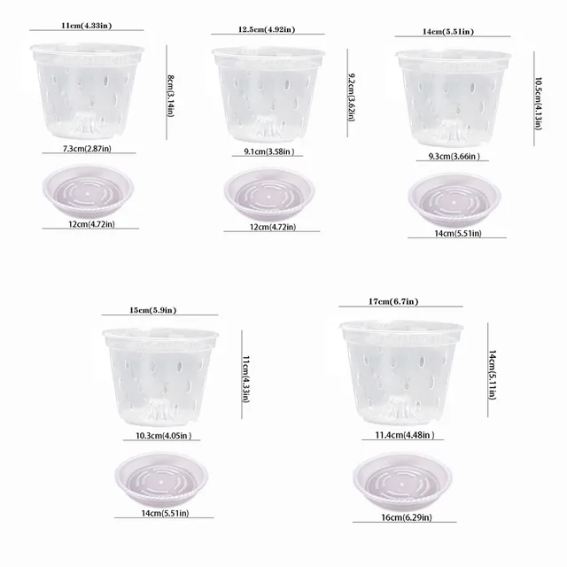 5Pcs 11/12.5/14/15/17cm Planter Pots with Side Holes Orchid Flowerpot with Trays Breathable Transparent Plastic  Flowerpot 2