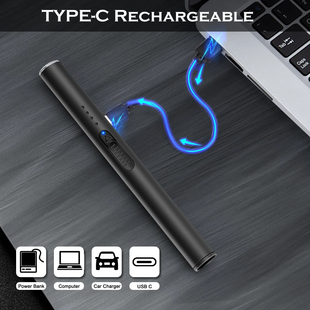 LcFun Electric Candle Lighter Rechargeable USB Lighters Flameless Plasma Arc Lighter Windproof Electronic Long Lighters