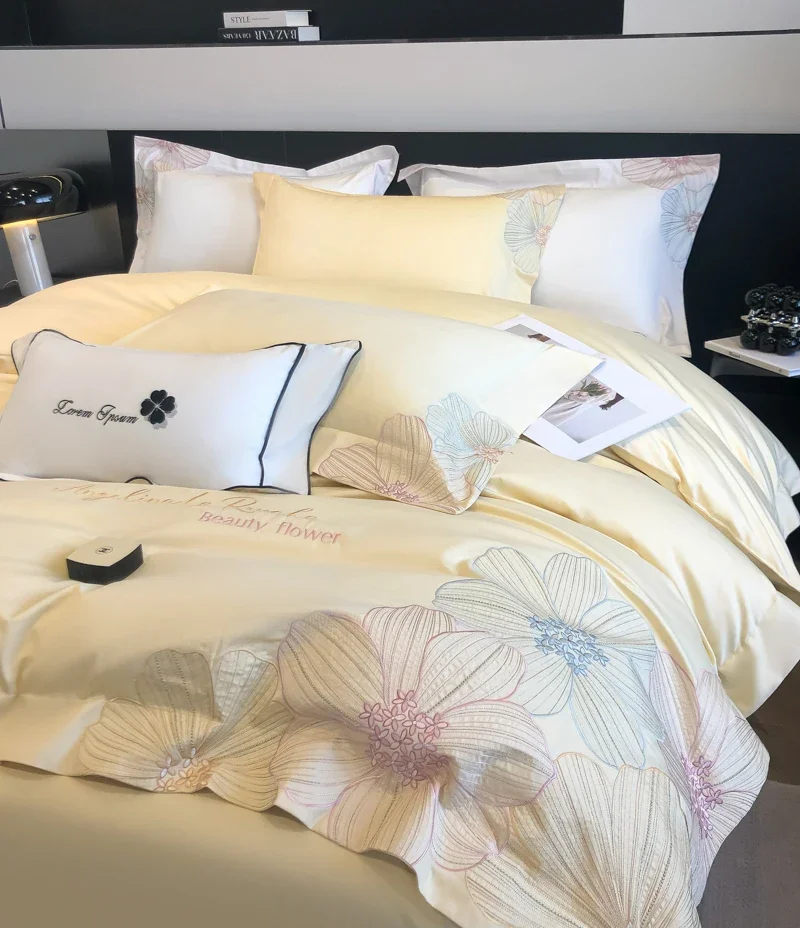

100% cotton luxury bed linen embroidery bed cover full set 4pcs Quilt duvet cover set double bed sheets Comforter bedding set