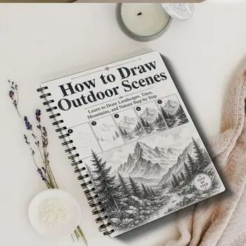 Libro di disegno di base: Guida passo-passo per scene all'aperto, maestri di paesaggistica, alberi, montagne, arte naturale, tutorial di schizzi