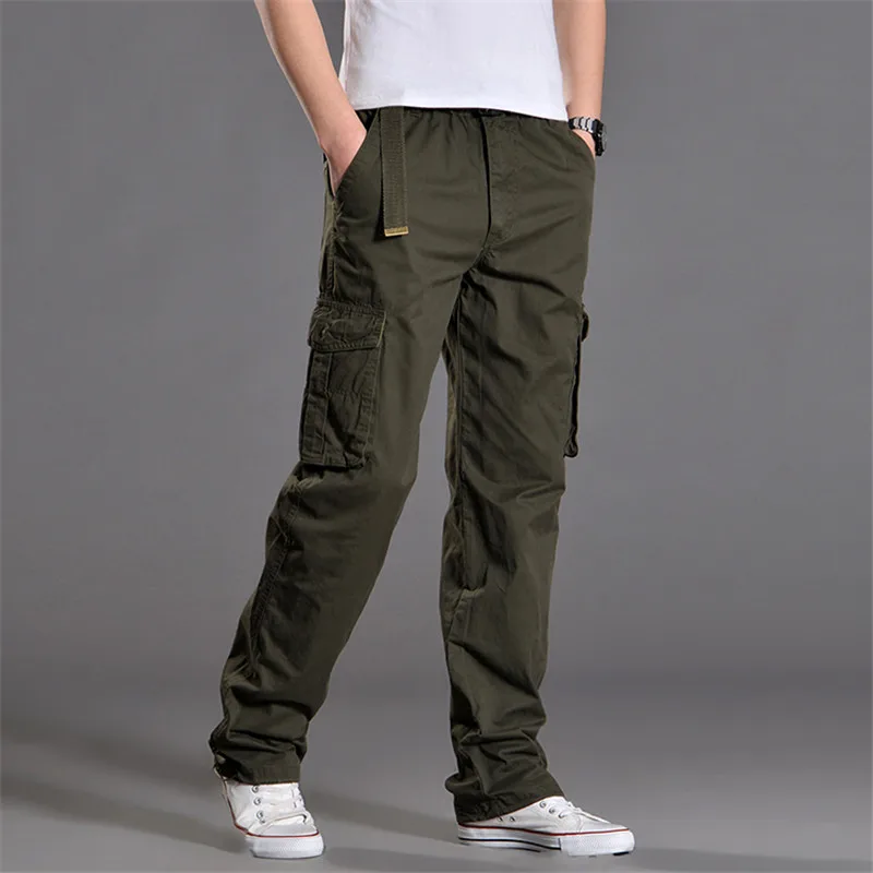 2024 Men's outdoor work clothes casual men's pants men's washed cotton multi bag pants straight leg casual pants  Men's clothing