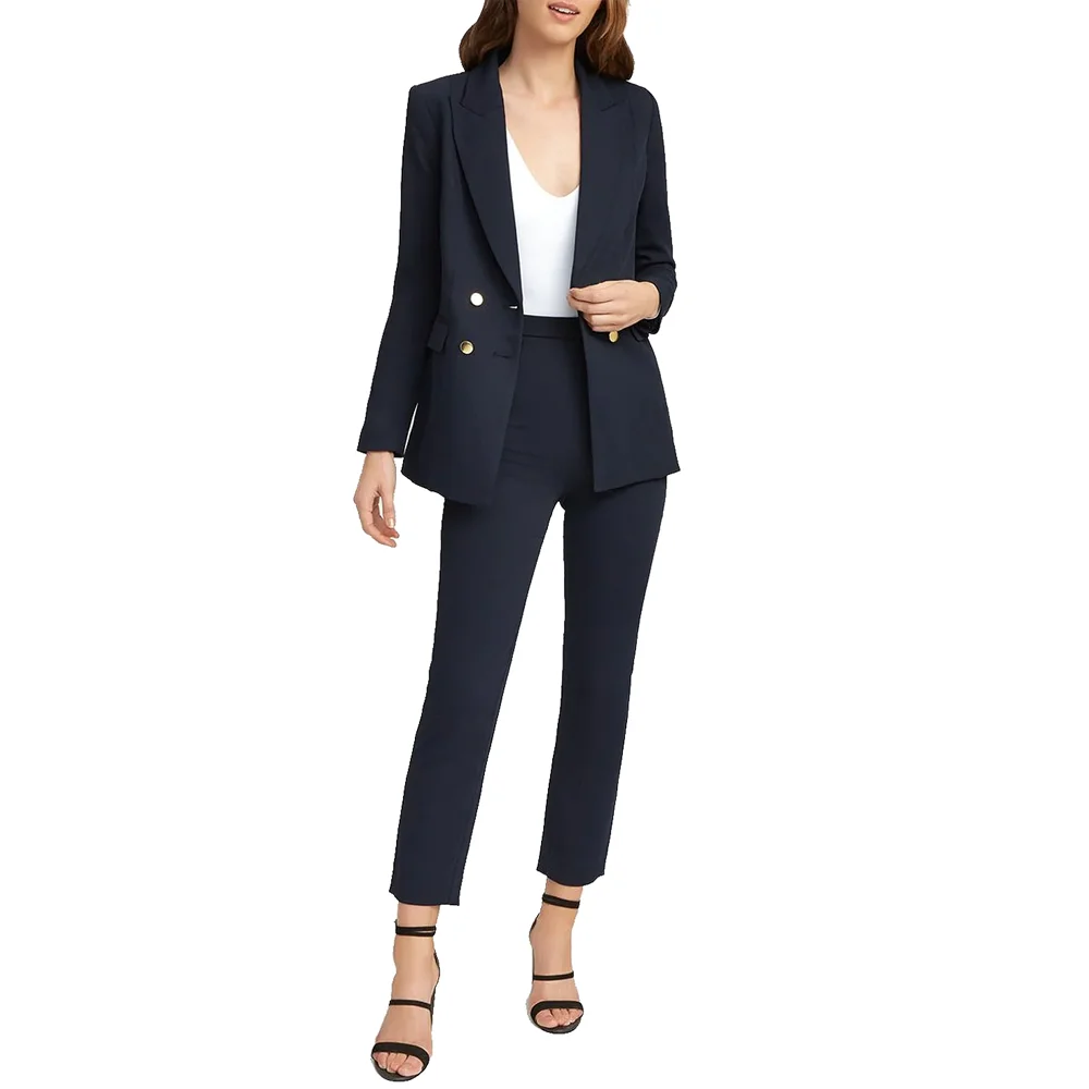 Women's Open Front Buttons Work Office Blazer Casual Business Jacket Suit With Pockets Sets to Dress Female Clothing Combi-pants