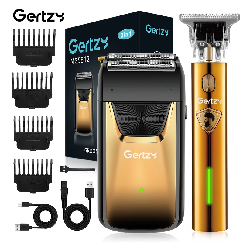 2-in-1 men's electric reciprocating aluminum foil shaver, USB rechargeable shaver, travel portable shaver