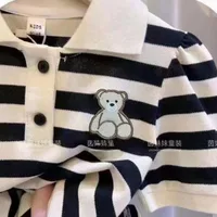 Baby Girl Bear Embroidered Polo Neck Pleated Dress